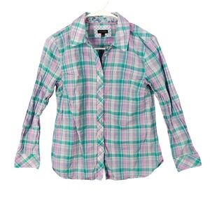 Talbots Womens Small Modest Mature Plaid Button Down Shirt Long Sleeve Cotton